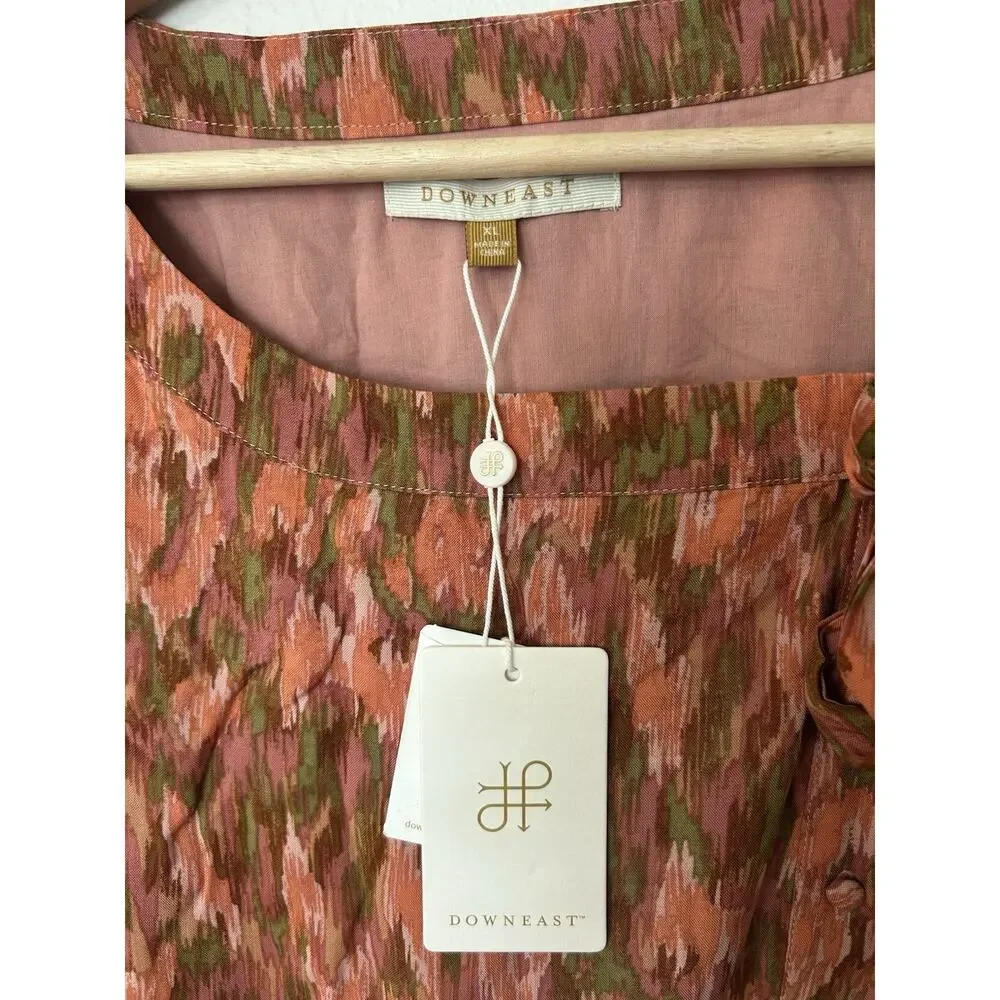 NWT Downeast Ziggy Tie Dress Midi Abstract Print Size‎ XL Romantic Modest Button